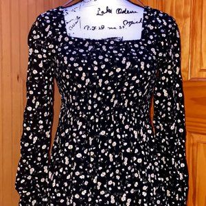 Arizona Jean Co, Black Floral Print, Long Sleeve, Mini Dress, Size S